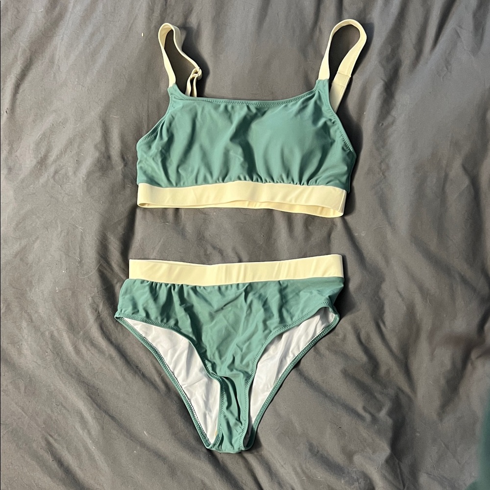 Green and cream/yellow Bikini Set